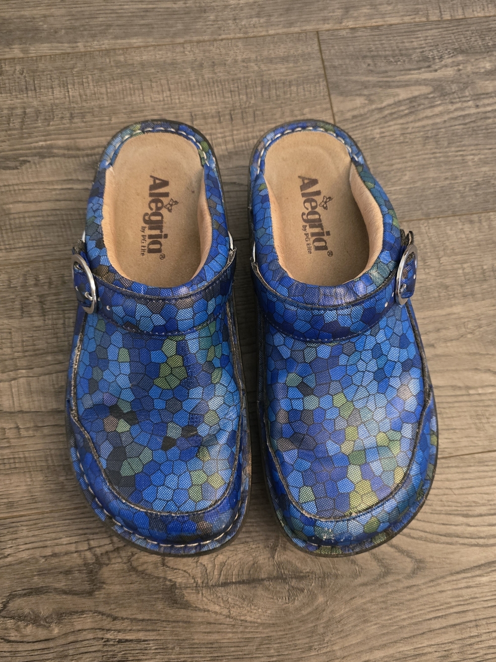 Alegria Blue Plaid Slip-On Clog